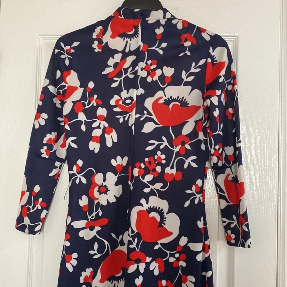 VTG 60’s Red White Navy Blue Floral Print Hawaiian Maxi Dress - Picture 5 of 16